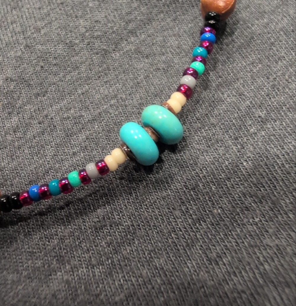 Navajo Made Multicolor Beaded Necklace with Turquoise Accent - Picture 2 of 7